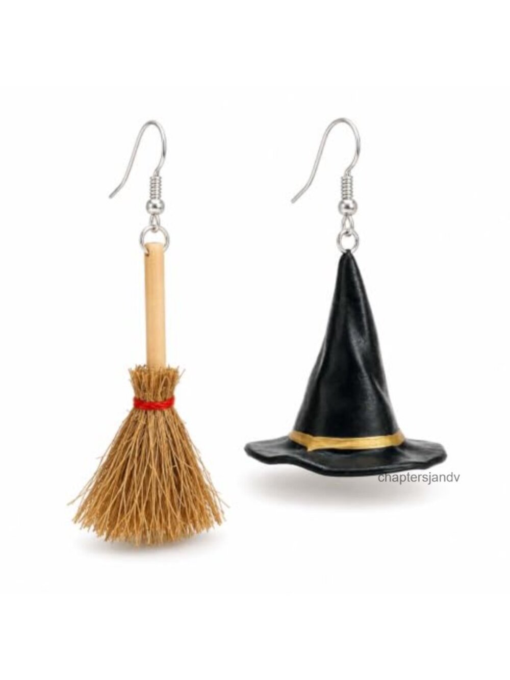 Witch Hat Broom Drop Dangle Earrings Halloween Statement Jewelry